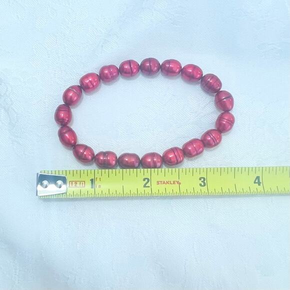HONORA 925 Red Pearl 18" +2" NECKLACE EARRINGS BRACELET  Set Stretch Drop Dangle - Picture 9 of 13